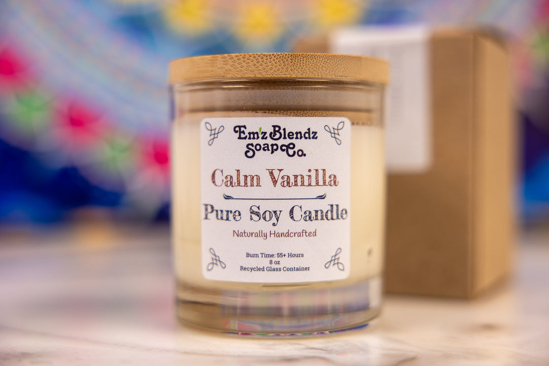 Calm Vanilla Soy Wax Candle | 100% Natural Soy Wax in Glass Jar