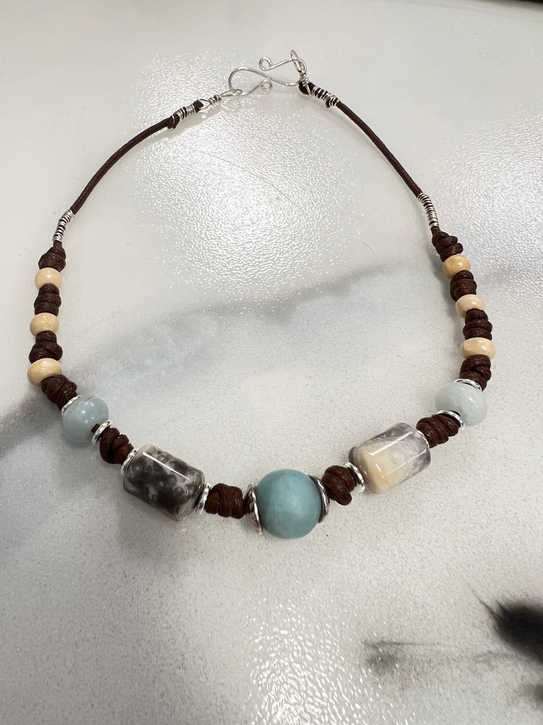 Amazonite & Crazy Lace Agate Necklace | Sterling Silver & Vegan Leather Em'z Blendz Soap Co.