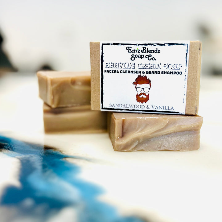Sandalwood Vanilla Shaving Cream Soap | Luxurious Multi-Use Grooming Essential    Em'z Blendz Soap Co.