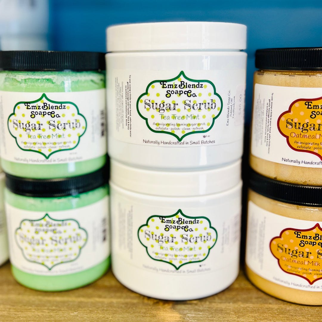 Acne-Fighting Tea Tree Mint | Face & Body Foaming Sugar Scrub Polish 20 oz   Em'z Blendz Soap Co.