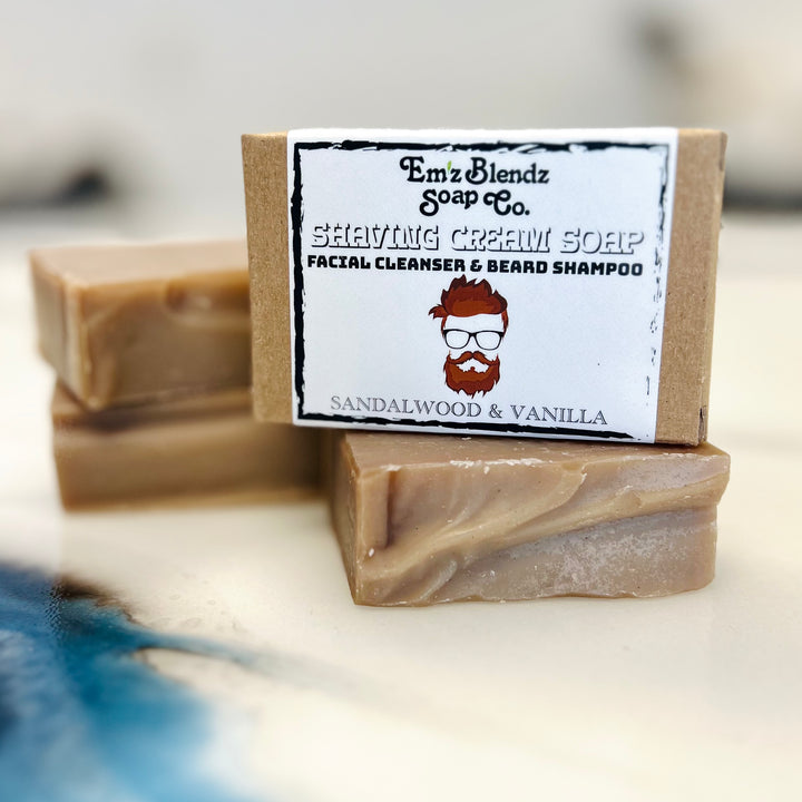 Sandalwood Vanilla Shaving Cream Soap | Luxurious Multi-Use Grooming Essential    Em'z Blendz Soap Co.