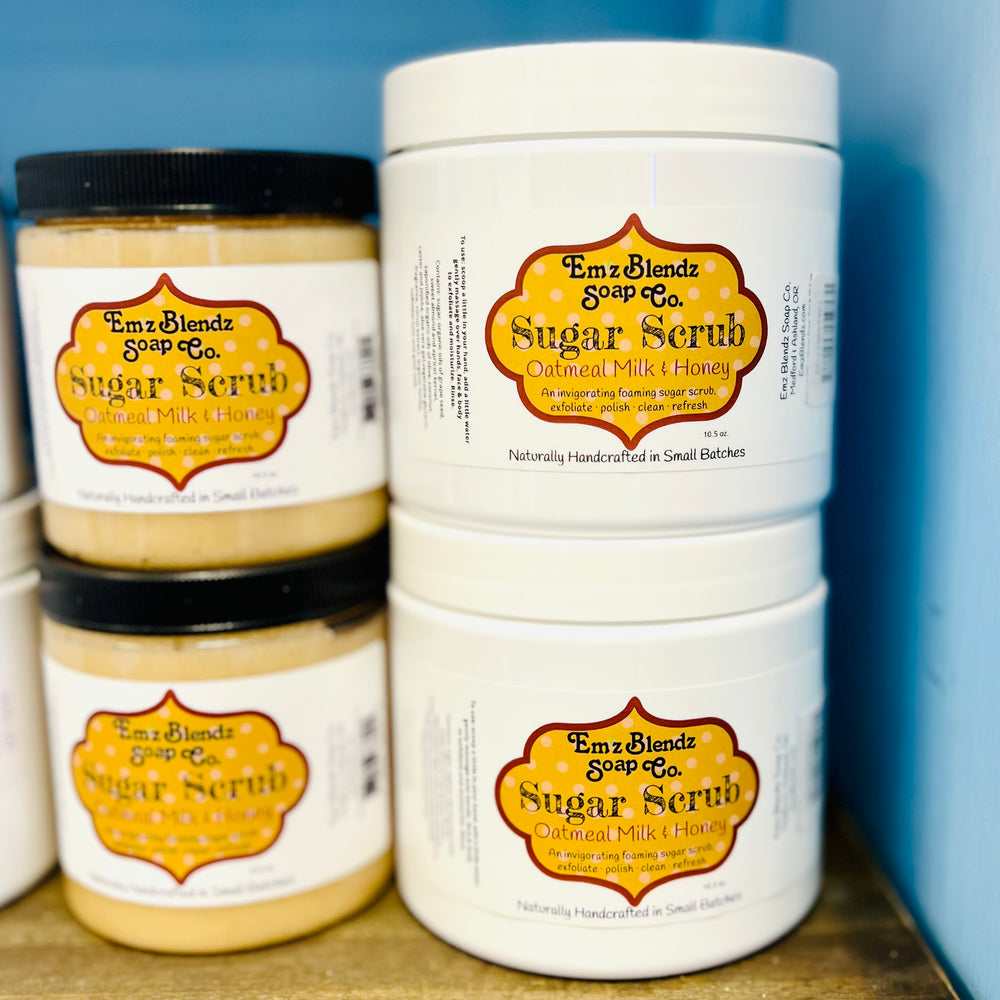 Soothing Oatmeal Milk & Honey | Face & Body Foaming Sugar Scrub Polish 20 oz   Em'z Blendz Soap Co.