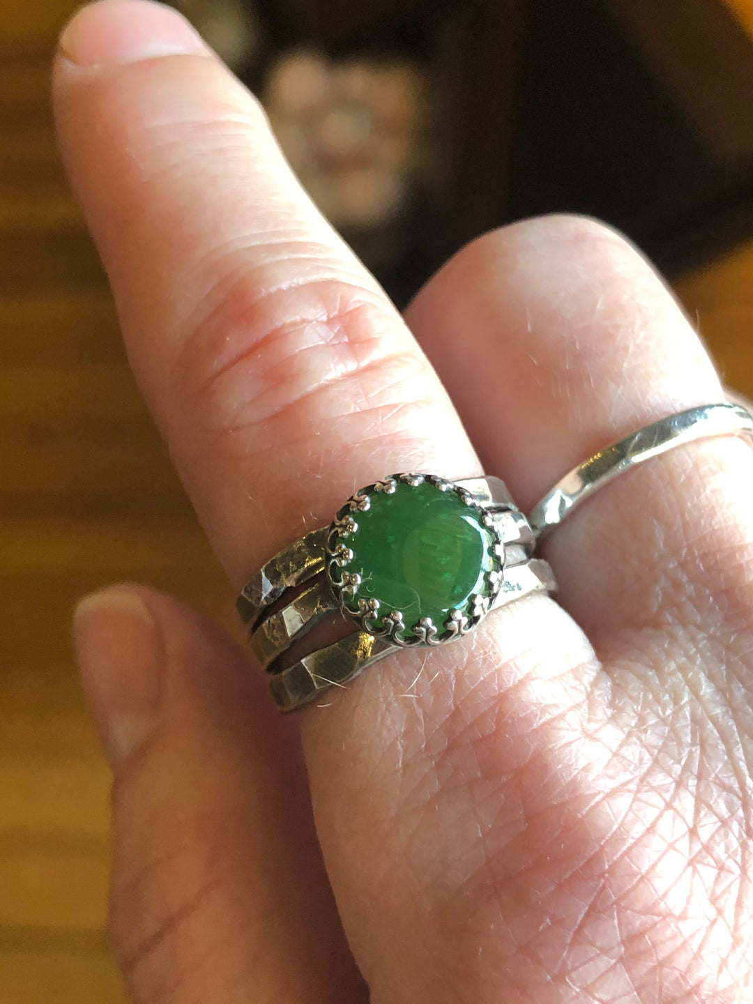 Green Jade Stack Ring Set | Hand-Hammered Solid Sterling Silver Em'z Blendz Soap Co.