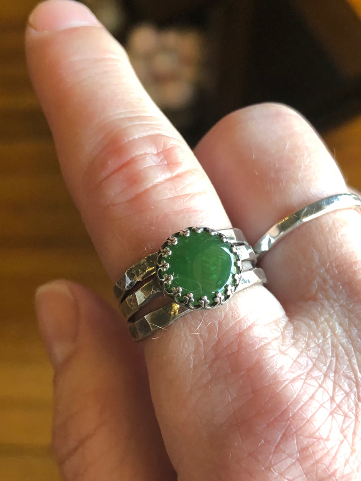 Green Jade Stack Ring Set | Hand-Hammered Solid Sterling Silver Em'z Blendz Soap Co.