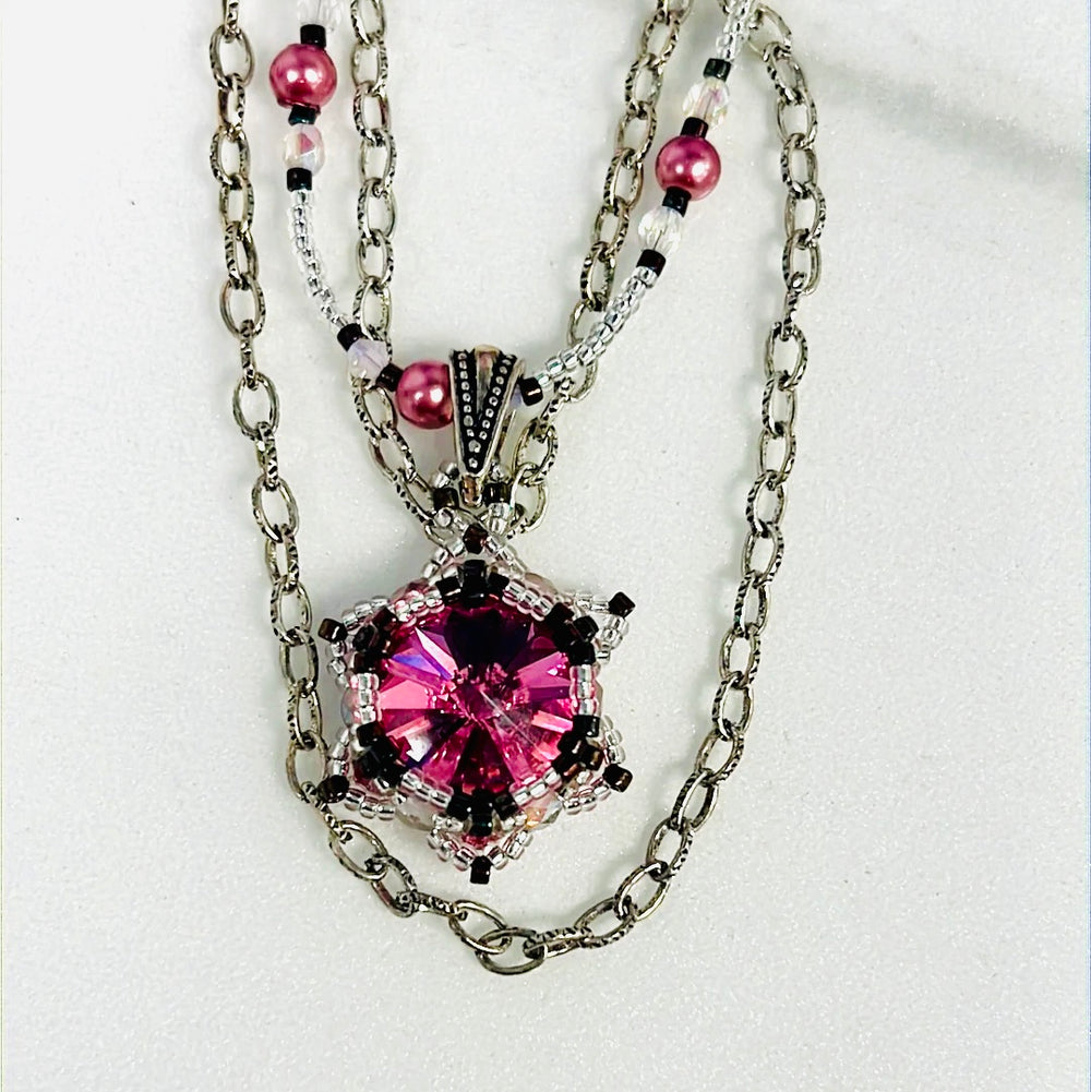 Handwoven Lotus Flower Necklace | Rose Crystal & Sterling Silver Em'z Blendz Soap Co.