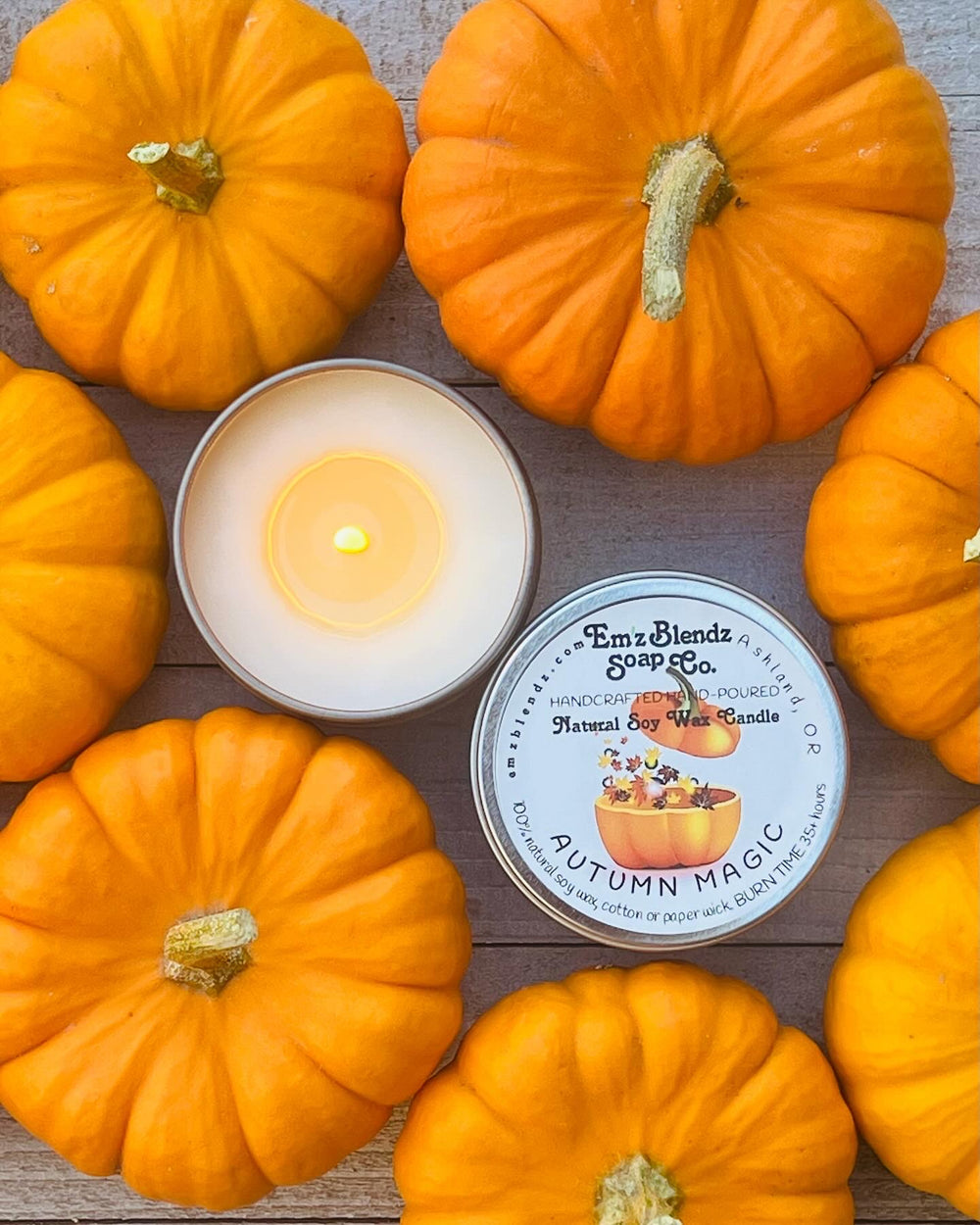 Autumn Magic Soy Candle in Tin | Cozy Fall Aroma    Em'z Blendz Soap Co.