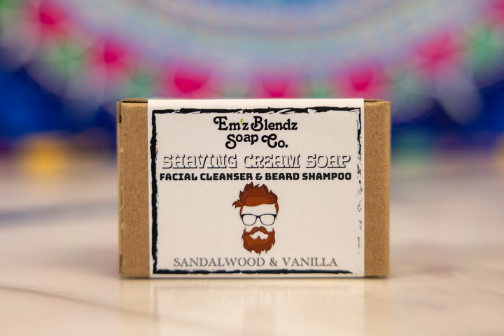 Sandalwood Vanilla Shaving Cream Soap | Luxurious Multi-Use Grooming Essential    Em'z Blendz Soap Co.
