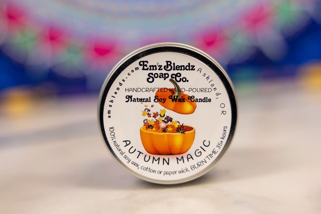 Autumn Magic Soy Candle in Tin | Cozy Fall Aroma    Em'z Blendz Soap Co.