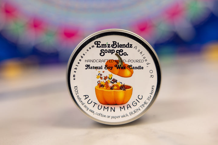 Autumn Magic Soy Candle in Tin | Cozy Fall Aroma    Em'z Blendz Soap Co.