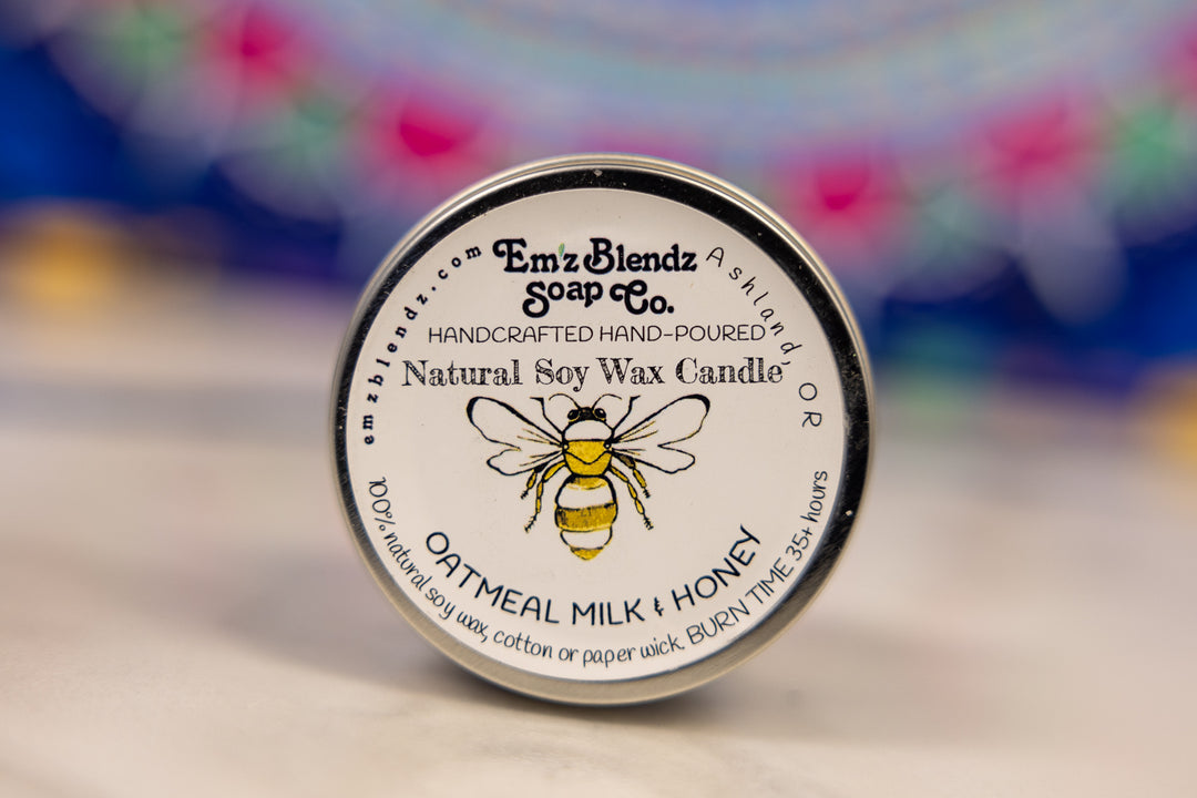 Oatmeal Milk & Honey Soy Wax Candle in Tin | Cozy & Inviting Aroma    Em'z Blendz Soap Co.