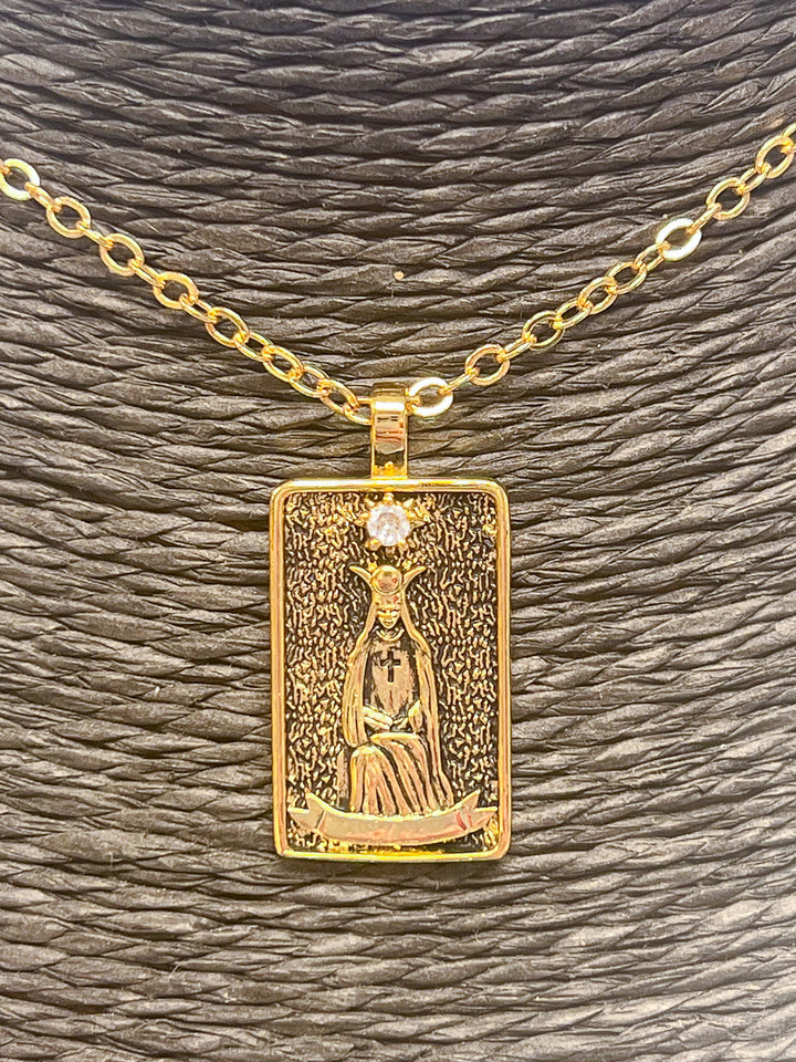 Tarot Necklace | 18k Gold Plated Brass The High Priestess   Em'z Blendz Soap Co.