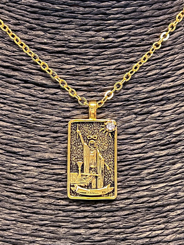 Tarot Necklace | 18k Gold Plated Brass The Magician   Em'z Blendz Soap Co.
