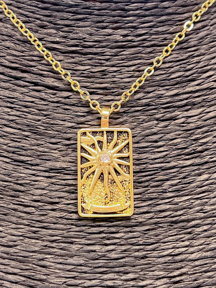 Tarot Necklace | 18k Gold Plated Brass The Sun   Em'z Blendz Soap Co.
