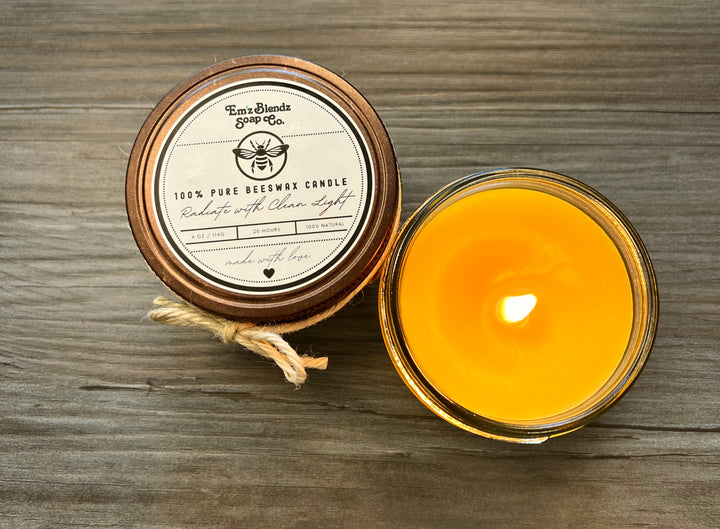 100% Pure Beeswax Candle | Hand-Poured in a 4 oz Glass Jar    Em'z Blendz Soap Co.