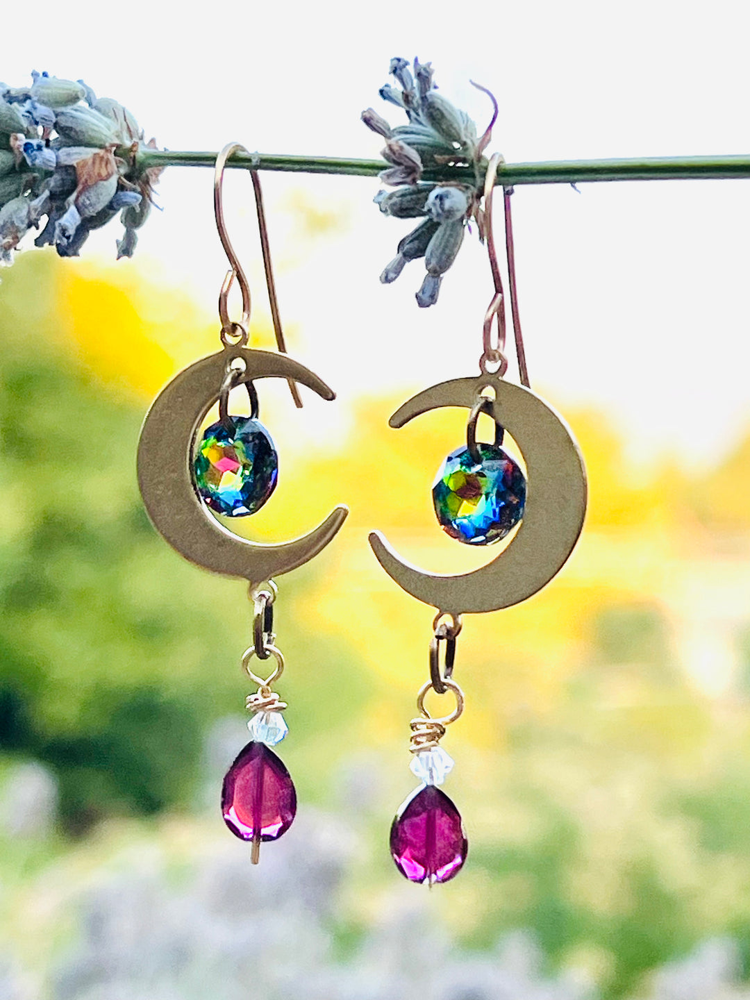 Garnet & Crystal Dream Drops | Handcrafted Brass    Em'z Blendz Soap Co.