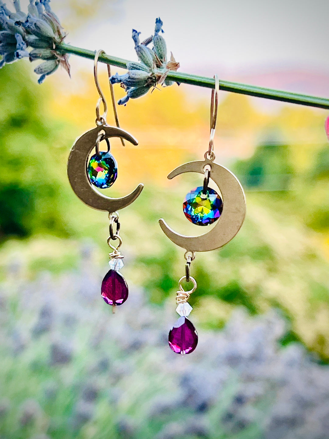 Garnet & Crystal Dream Drops | Handcrafted Brass    Em'z Blendz Soap Co.