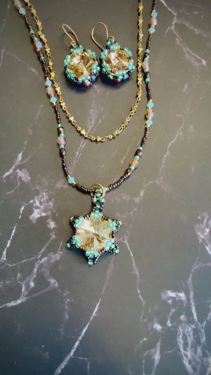 Lotus Flower Necklace | Handwoven Golden Crystal & Brass Em'z Blendz Soap Co.