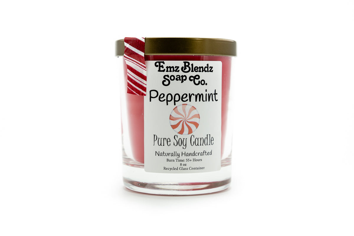 Peppermint - 100% Natural Soy Wax, Glass 8 oz - Emz Blendz