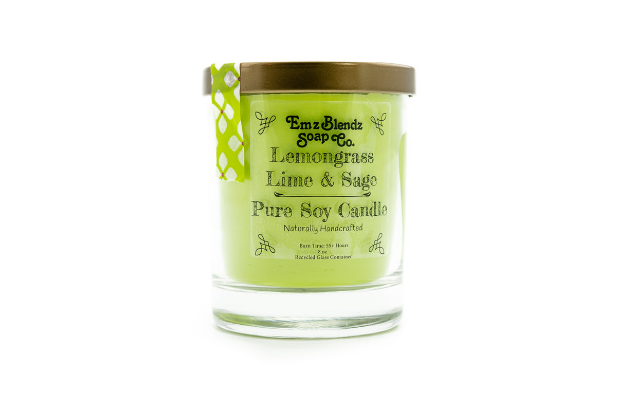 Lemongrass, Lime &amp; Sage - 100% Natural Soy Wax, Glass 8 oz - Emz Blendz