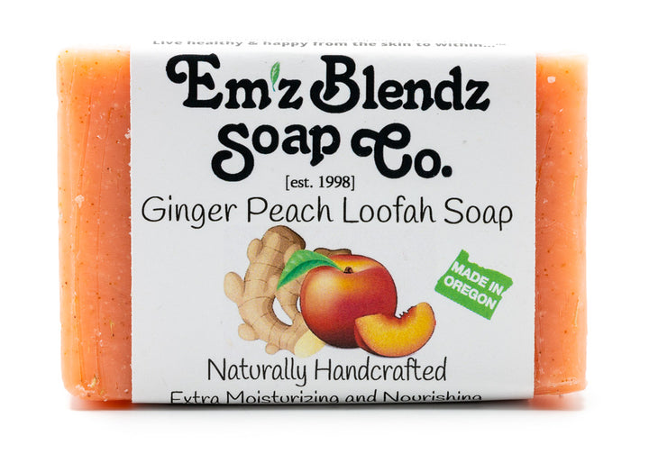 Ginger Peach Loofah Soap Bar | Exfoliating and Rejuvenating Cleanser    Em'z Blendz Soap Co.