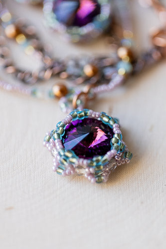 Handwoven Lotus Flower Necklace | Amethyst Crystal & Copper Em'z Blendz Soap Co.