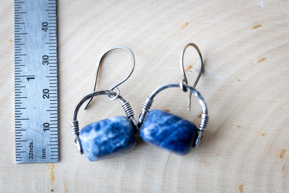 Horseshoe Sodalite  Silver Earrings