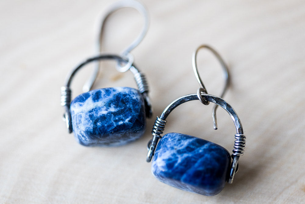 Horseshoe Sodalite  Silver Earrings