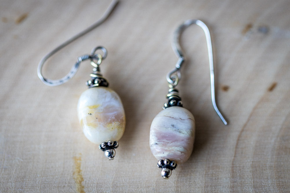 Em'z Blendz Natural Pink Opal & Sterling Silver Earrings    Em'z Blendz Soap Co.