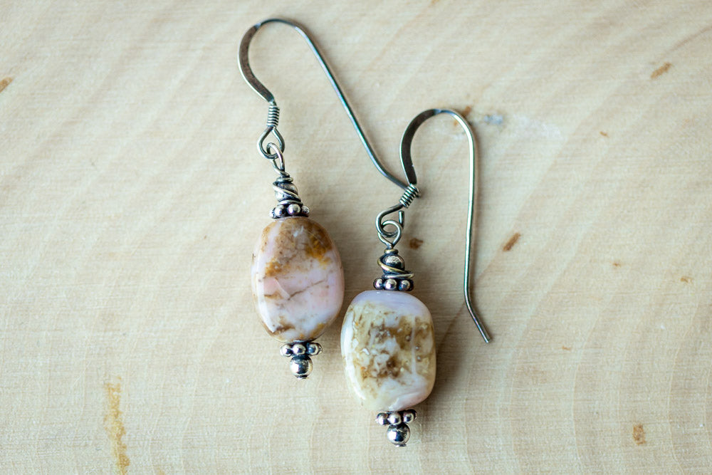 Natural Pink Opal &amp; Sterling Silver Earrings