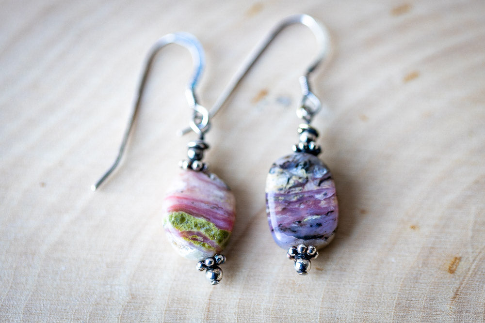Natural Pink Opal &amp; Sterling Silver Earrings