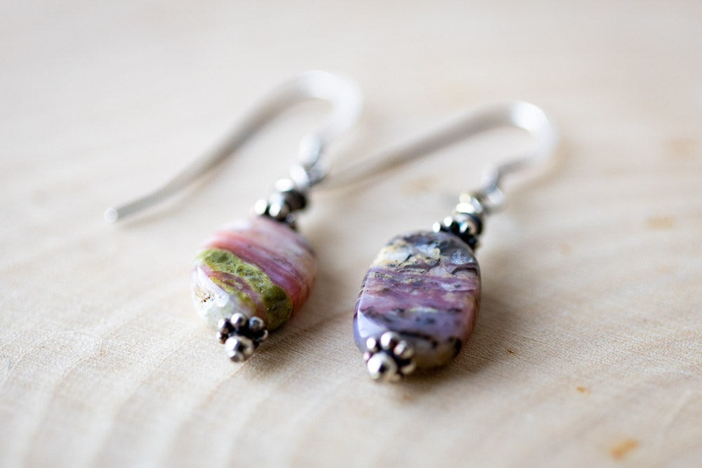 Natural Pink Opal &amp; Sterling Silver Earrings