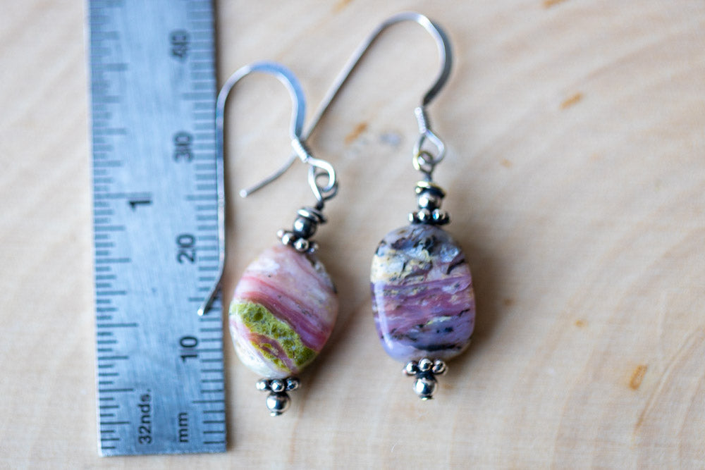 Natural Pink Opal &amp; Sterling Silver Earrings