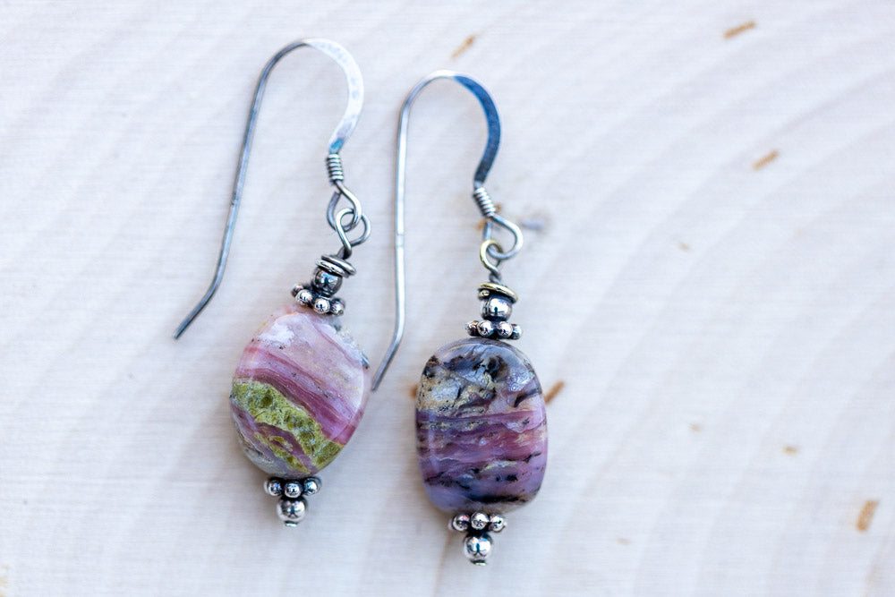 Natural Pink Opal &amp; Sterling Silver Earrings