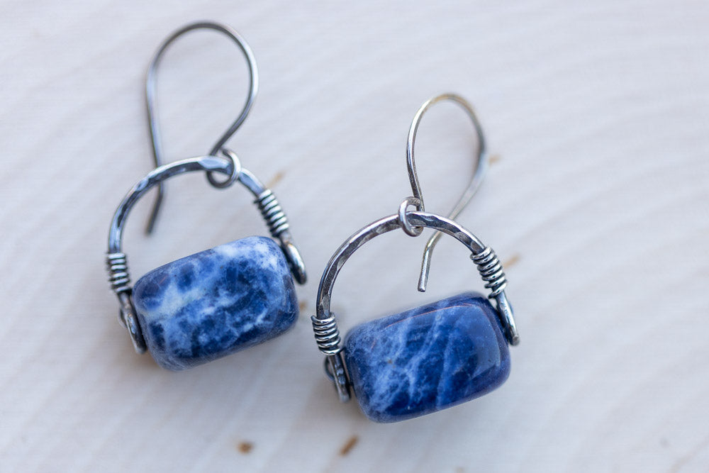 Horseshoe Sodalite  Silver Earrings