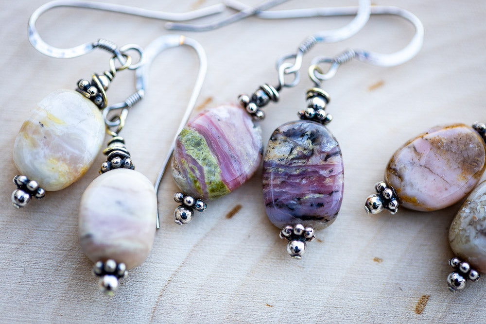 Em'z Blendz Natural Pink Opal & Sterling Silver Earrings    Em'z Blendz Soap Co.