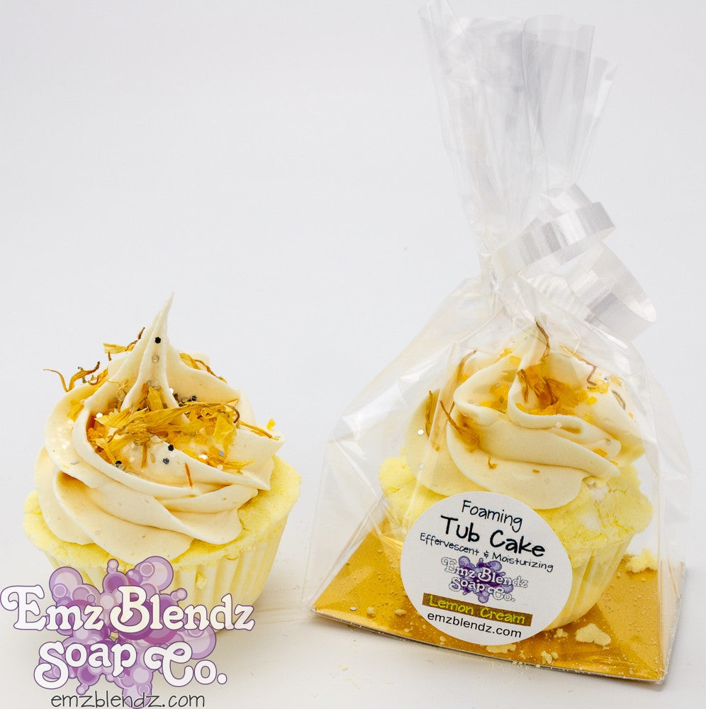 Lemon Cream &amp; Calendula | Foaming Tub Cake - Emz Blendz