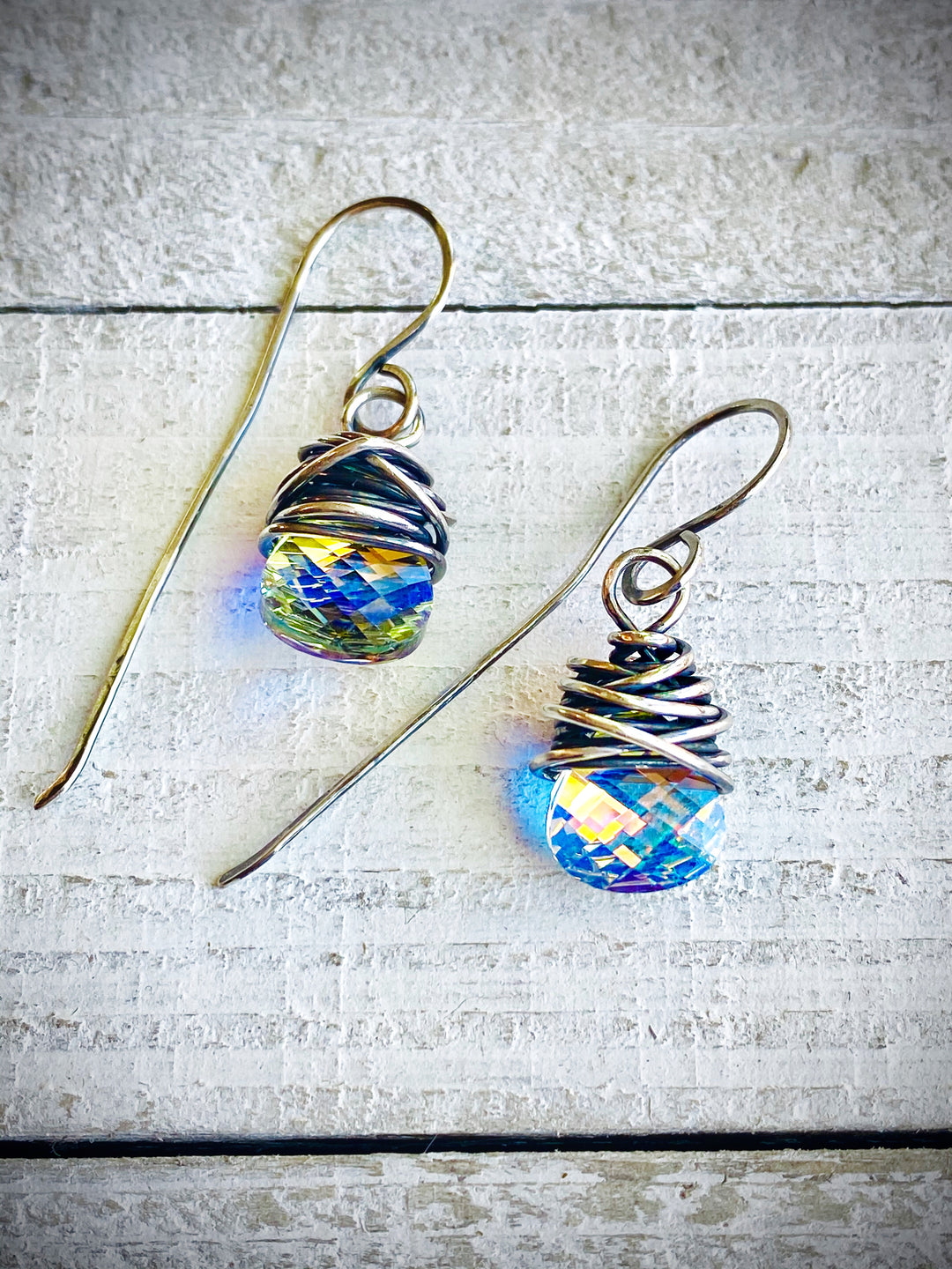 Vintage Aurora Borealis Crystal & Sterling Silver Earrings Em'z Blendz Soap Co.