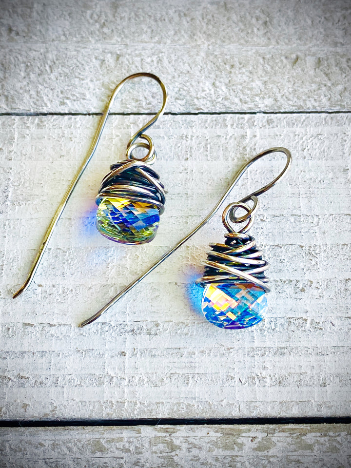 Vintage Aurora Borealis Crystal & Sterling Silver Earrings Em'z Blendz Soap Co.