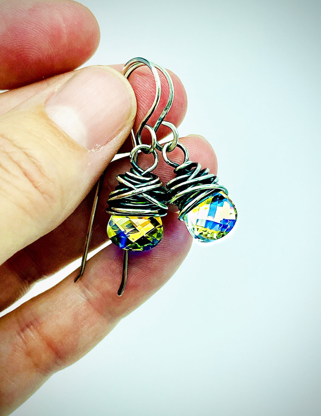 Vintage Aurora Borealis Crystal & Sterling Silver Earrings Em'z Blendz Soap Co.