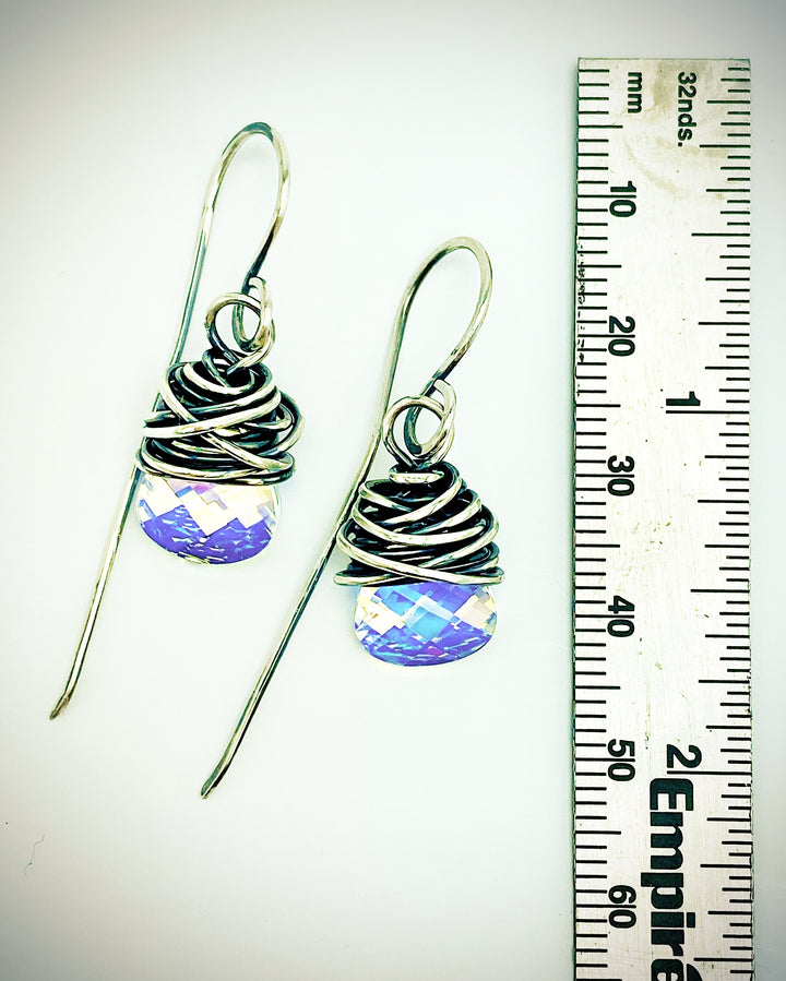 Vintage Aurora Borealis Crystal & Sterling Silver Earrings Em'z Blendz Soap Co.