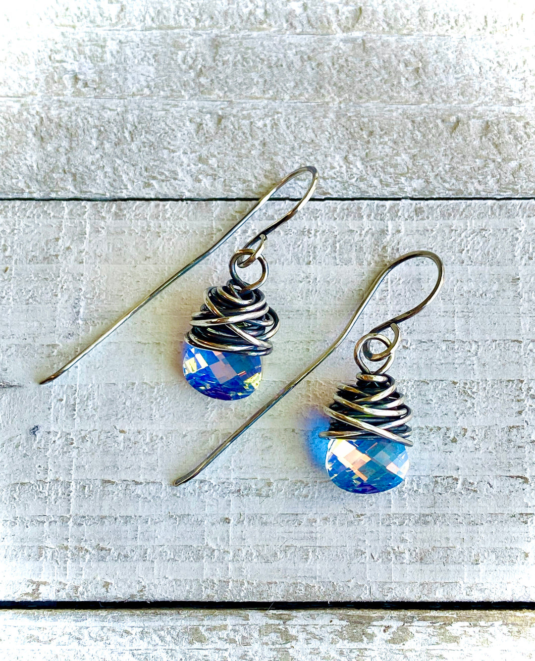 Vintage Aurora Borealis Crystal & Sterling Silver Earrings Em'z Blendz Soap Co.