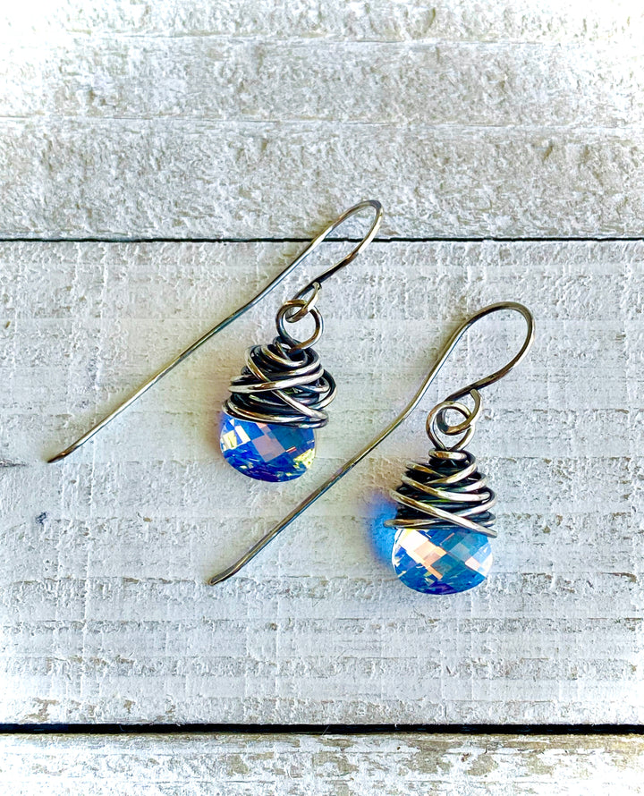 Vintage Aurora Borealis Crystal & Sterling Silver Earrings Em'z Blendz Soap Co.