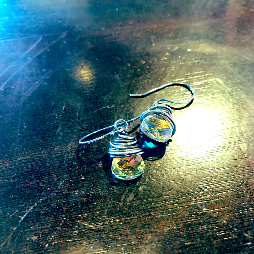 Vintage Aurora Borealis Crystal & Sterling Silver Earrings Em'z Blendz Soap Co.