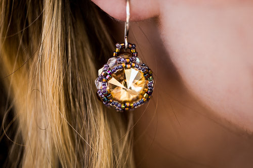 Amber Woven Crystal & Sterling Silver Earrings