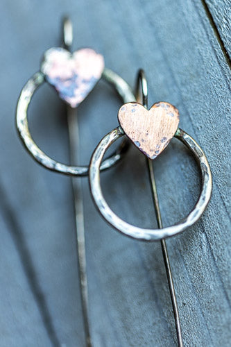 Open Heart Earrings | Copper & Sterling Silver