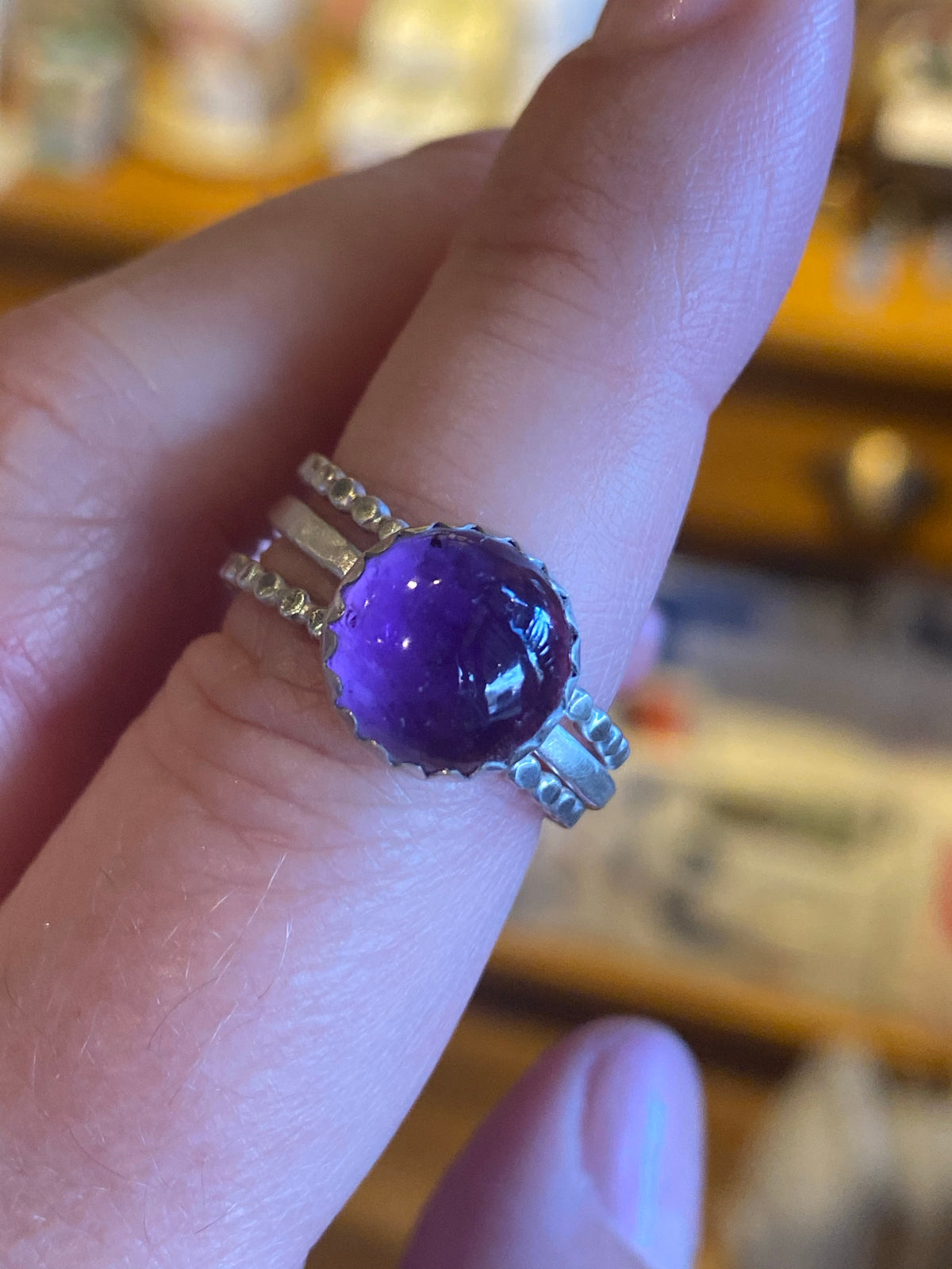 Amethyst Stack Ring Set | Hand-Hammered Solid Fine Silver