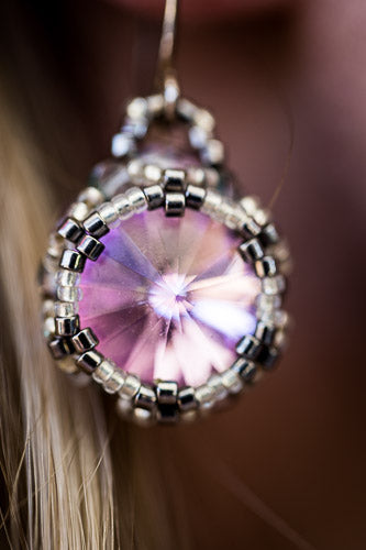 Lavender Woven Crystal & Sterling Silver Earrings