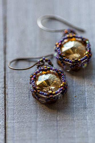 Amber Woven Crystal &amp; Sterling Silver Earrings