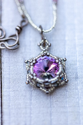 Lotus Star Necklace | Handwoven Lavender Crystal &amp; Silver
