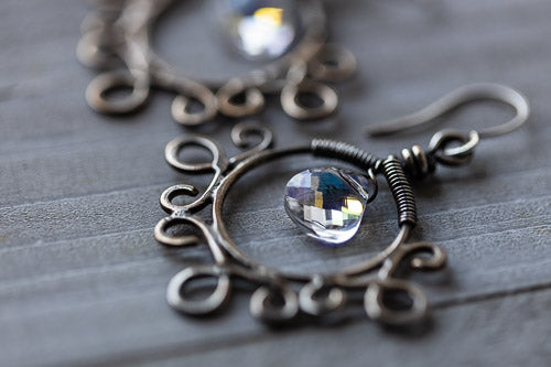 Vintage Gypsy Rainbow Crystal & Sterling Silver Earrings
